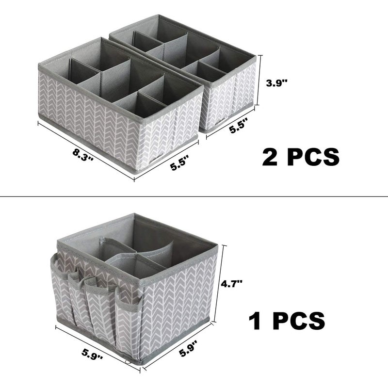 VERONLY Cosmetic Storage Bins Makeup Organizer, Adjustable Multifunction Storage Box Desk Drawer Divider for Makeup Brushes, Bathroom Countertop or Dresser, Set of 3 (Grey) - Image 3